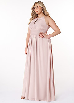 Azazie Bonnie Bridesmaid Dresses Blushing Pink A-Line Keyhole Ruched Chiffon Dress image8