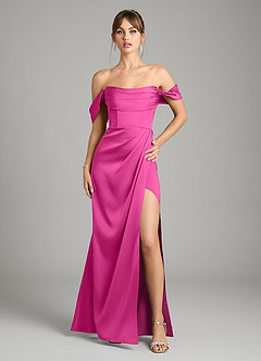 Azazie Johana Vestidos de damas de honor Vestido de Fucsia de Satén Elástico de Corte Sirena Convertible con Vestidos sin tirantes image1
