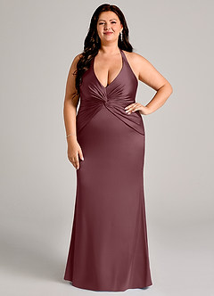 Azazie Valerie Jurken voor bruidsmeisjes Jurk van Stretch Satijn met Zeemeermin Geplooid Sangria image7