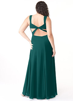 Azazie Nahrin Bridesmaid Dresses Peacock A-Line V-Neck Pleated Chiffon Dress image8