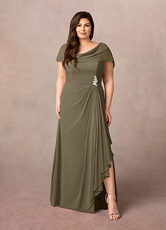 Azazie Mary vestidos de madre de la novia Vestido de Verde Sauce de Gasa de Corte En A con Corte Lateral image6