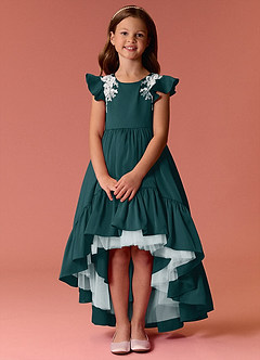 Barbie ♥ Azazie Flower Girl Dresses Pine A-Line Lace Stretch Satin Dress image1