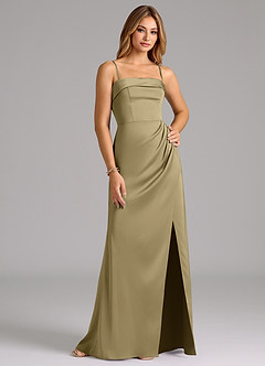 Azazie Aretha Robes de demoiselle d'honneur Robe Trapèze Convertible en Satin extensible Sans bretelle Vert Mousse image6