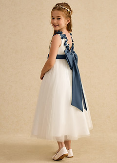 Azazie Lilli Flower Girl Dresses Ivory Neptune A-Line Bow Tulle Dress image4
