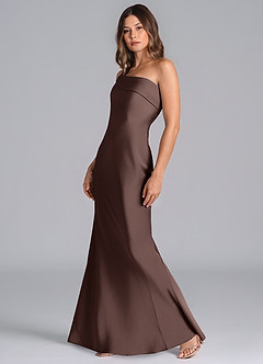 Azazie Driea Bridesmaid Dresses Ganache Mermaid One Shoulder Stretch Satin Dress image6