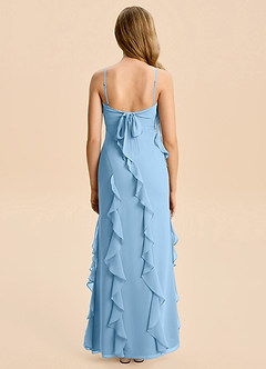 Azazie Phoebe Junior Steel Blue Sheath Ruched Chiffon Dress image2