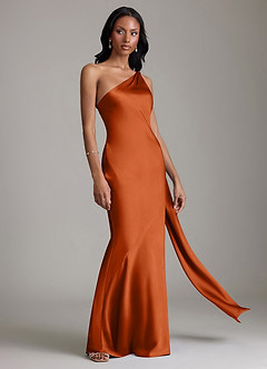 Azazie Galinda Brudtärnklänningar Klä av Sjöjungfru i Stretch Satin Ena axeln Bränd Apelsin image5