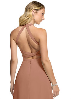 Azazie Clarice Vestidos de damas de honor Vestido de Bronceador de Gasa de Corte en A con Halter image5