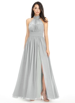 Azazie Iman Jurken voor bruidsmeisjes Jurk van Chiffon met A-Lijn A-lijn met ruches Zilver image5