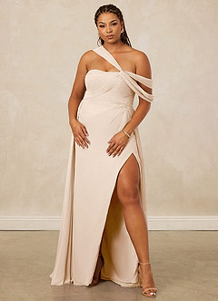 Christian Siriano Bridal for Azazie 1014 Robes de demoiselle d'honneur Robe Trapèze en Mousseline de soie Épaule décolletée Albâtre Blanc image4