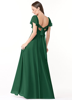 Azazie Syenna Robes de demoiselle d'honneur Robe Trapèze en Mousseline de soie Rayé Vert Foncé image2