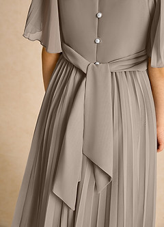 Azazie Gisele Abiti da Ragazza di Fiori Abito A-Line in Chiffon Plissettato Taupe image7