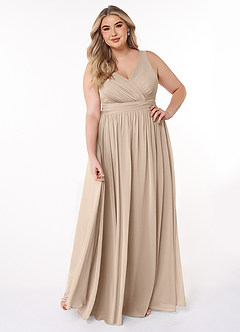Azazie Kora Bridesmaid Dresses Taupe A-Line Pleated Chiffon Dress image7
