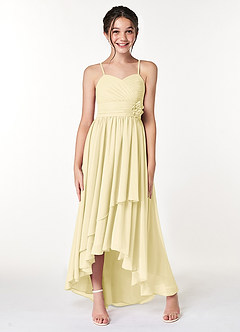 Azazie Catalina Junior Robe Trapèze en Mousseline de soie Rayé Sorbet Citron image4