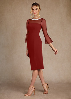 Azazie Bellevue Mother of the Bride Dresses Terracotta Sheath Beaded Stretch Crepe Dress image5