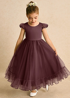 Azazie Phebs Blumenmädchenkleider A-Linie Tüll Kleid Sangria image7