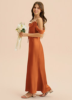 Azazie Bellalina Junior Syrena Pofałdowany Satyna elastyczna Długość podłogi Młodsza druhna Sukienka image5