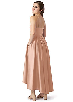 Azazie Jemima Junior A-Linie mit Taschen Stretch-Satin Kleid Roségold image5