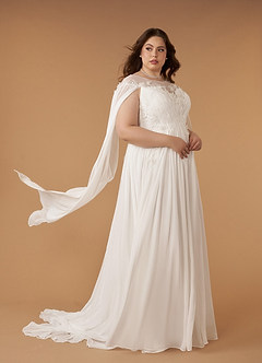 Azazie Linnea Wedding Dresses Diamond White A-Line Scoop Chiffon Dress image15