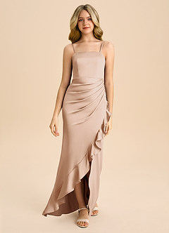 Azazie Buzzy Junior English Rose Sheath Pleated Stretch Satin Dress image4