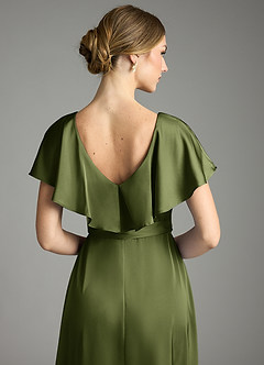 Azazie Lainey Bridesmaid Dresses Olive A-Line with Pockets Stretch Satin Dress image2