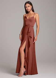 Azazie Naeem Bridesmaid Dresses Auburn A-Line Stretch Satin Dress image3