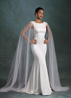 Azazie Oaklynn Wedding Dresses Diamond White Mermaid Boatneck Crepe Back Satin Dress image8