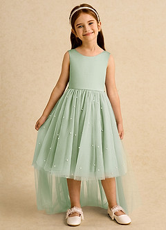 Azazie Bell vestidos de niña de las flores Vestido de Salvia Polvorienta de Tul de Princesa con Lazo image3