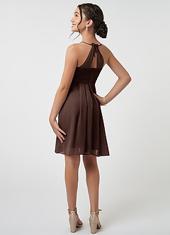 Azazie Ginny Junior Ganache A-Line Pleated Chiffon Dress image4