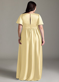 Azazie Verna vestidos de dama de honor de maternidad Vestido de Corte en A Volante Hasta el suelo Satén Elástico image11