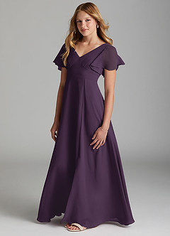 Azazie Kimber Junior Vestido de Ciruela de Gasa de Corte en A con Plisado image5