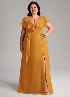 Azazie Lainey Bridesmaid Dresses Butterscotch A-Line with Pockets Chiffon Dress image8
