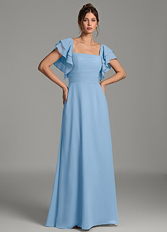 Azazie Dacia Robes de demoiselle d'honneur Robe Trapèze en Mousseline de soie Drapé Poudre Bleue image1