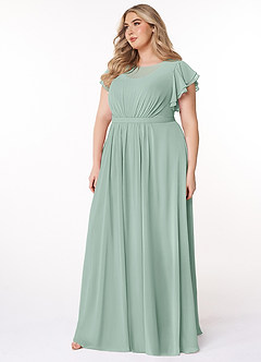 Azazie Daphne Modest Bridesmaid Dresses A-Line Ruffled Chiffon Floor-Length Dress image8