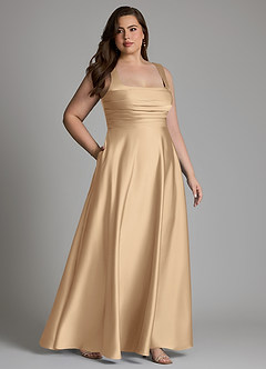 Azazie Azaria Brautjungfernkleider A-Linie Korsett Stretch-Satin Kleid Champagner image11