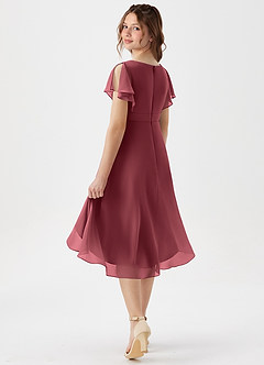 Azazie Graciela Junior Merlot A-Line Pleated Chiffon Dress image6