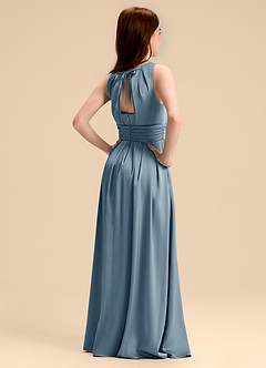 Azazie Bibiane Junior Dusty Blue A-Line Pleated Stretch Satin Dress image7