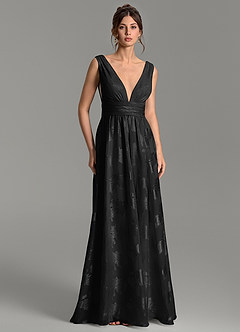 Azazie Vanessa Bridesmaid Dresses Black A-Line Pleated Floral Jacquard Burnout Dress image3