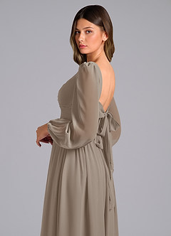 Azazie Zeya Bridesmaid Dresses Taupe A-Line Long Sleeve Chiffon Dress image6