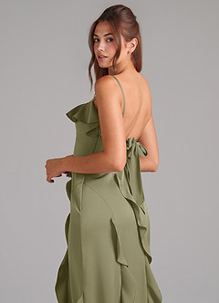 Azazie Malia Bridesmaid Dresses Pistachio A-Line Side Slit Stretch Satin Dress image2