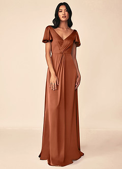Azazie Soren Bridesmaid Dresses Cedar Rose A-Line Pleated Stretch Satin Dress image1
