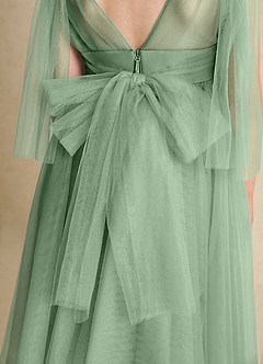 Azazie Dori Flower Girl Dresses Matcha A-Line Ruched Tulle Dress image7