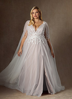 Azazie Goddess Abiti da Sposa Abito A-Line in Tulle con Scollo a V e Paillettes Bianco Diamante Moka image10