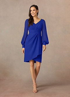 Azazie Karen vestidos de madre de la novia Vestido de Azul Real de Crepé elástico de Recto con Plisado image1