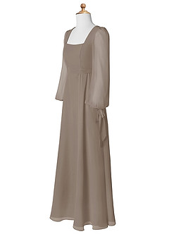 Azazie Leonia Junior Taupe A-Line with Pockets Chiffon Dress image9