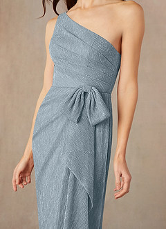 Azazie Jocelyn Mother of the Bride Dresses Dusty Blue Sheath One Shoulder Metallic Mesh Dress image3