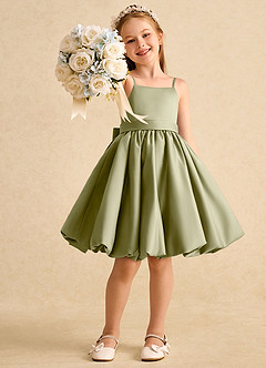 Azazie Davine vestidos de niña de las flores Vestido de Musgo Verde de Satin Mate de Corte En A con Tirante Espagueti image7
