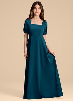 Azazie Briar Junior Ink Blue A-Line Bow Stretch Satin Dress image4