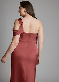 Azazie Wynter Bridesmaid Dresses Terracotta Sheath One Shoulder Stretch Satin Dress image11
