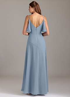 Azazie Darcia At-home Try On Dresses Dusty Blue A-Line Side Slit Chiffon Dress image5